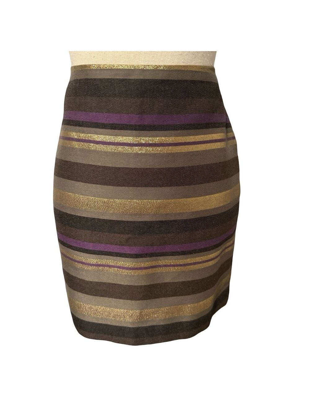 Banana Republic Taupe, Purple & Gold Striped Short Pencil Skirt - Size 4